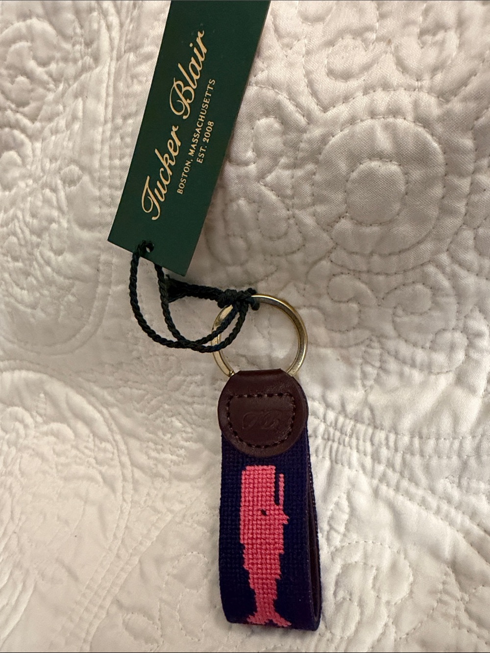 NWT Tucker Blair Navy & Pink Whale Key Fob